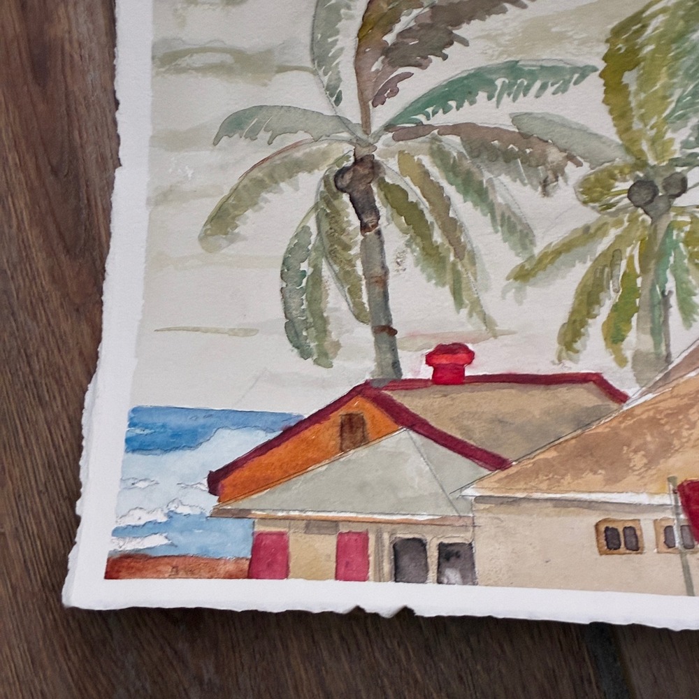 Warren C Plauche Watercolor Painting Hurricane in the Bahamas Coconuts - Picture 5 of 8